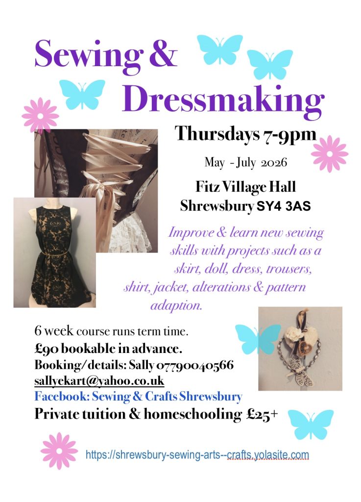 Sewing Classes at Fitz Village Hall 7-9pm £15 session please book